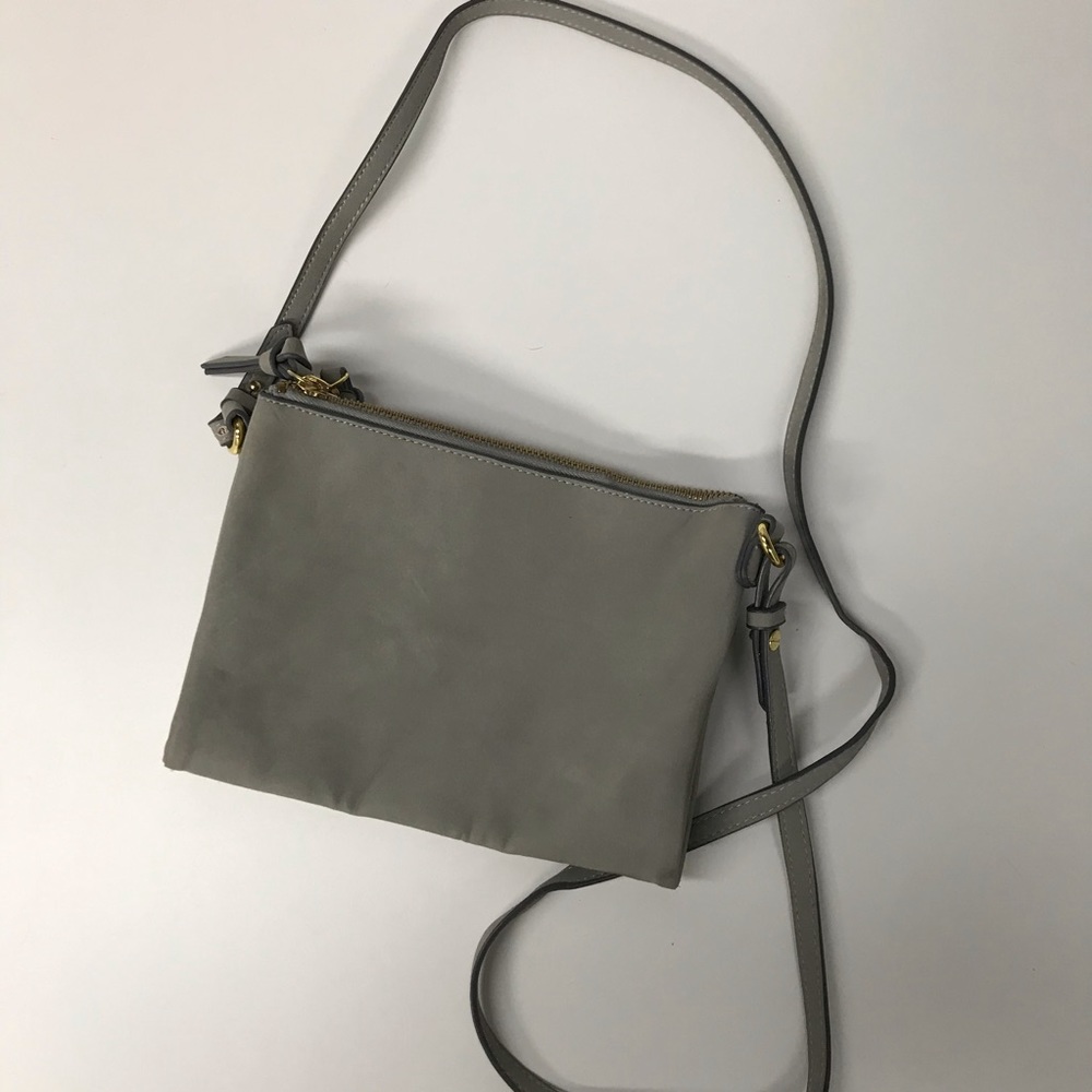 Brand New Grey Suede Crossbody Purse